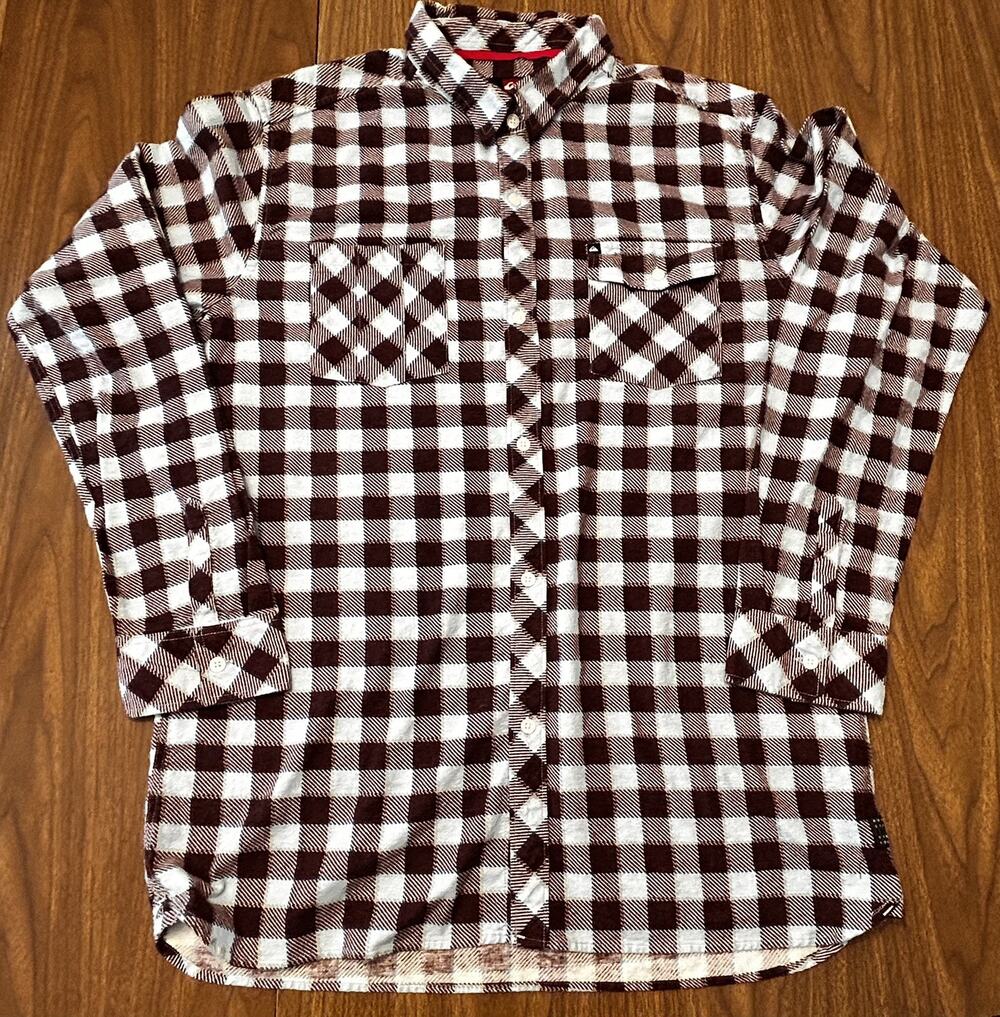 Quicksilver Flannel Burgundy/Cream/Blue Plaid Long-Sleeve Shirt - Men’s XL
